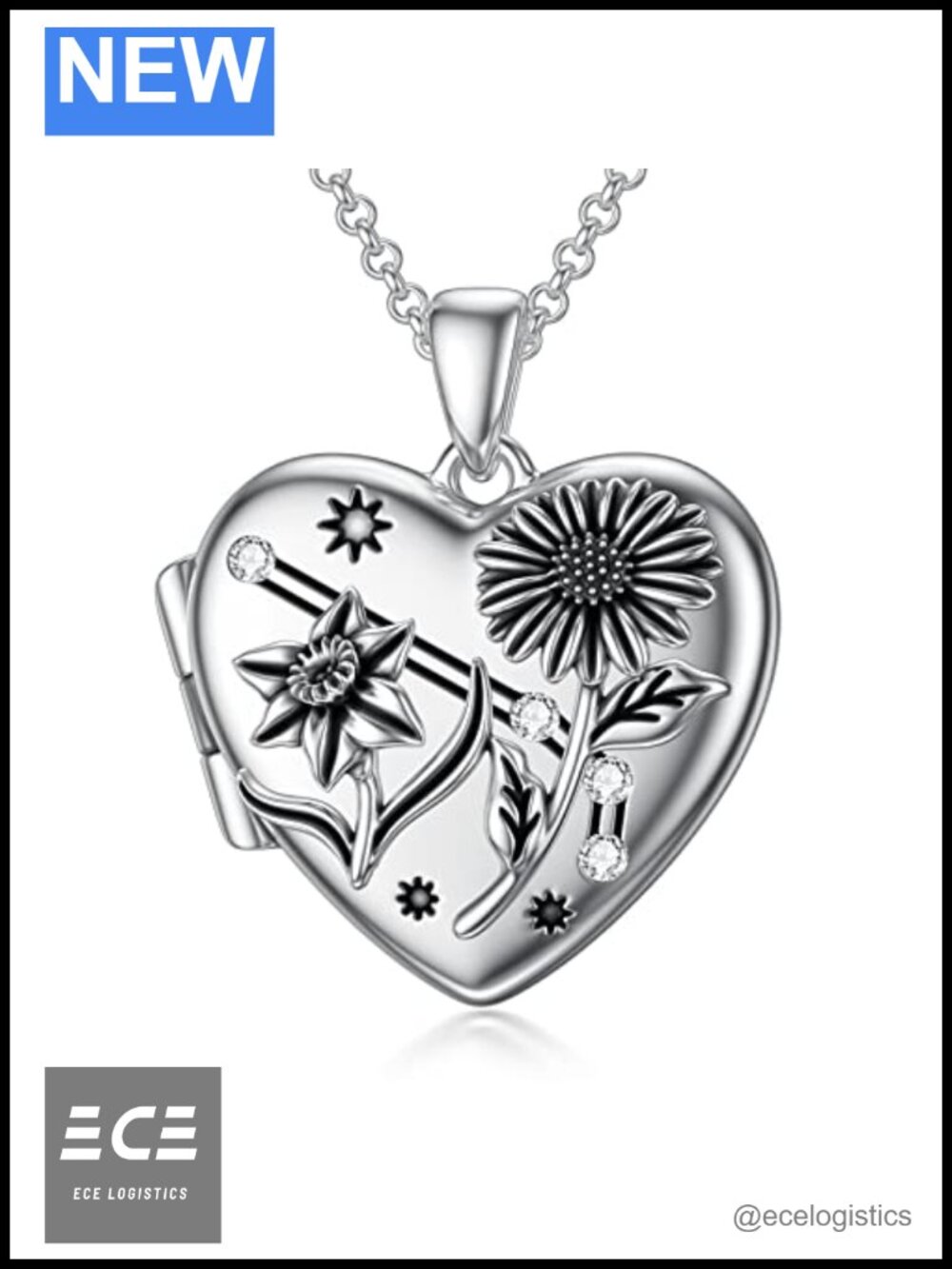 S925 Sterling Silver Heart Zodiac Birth Flower Locket Necklace Photo Aries